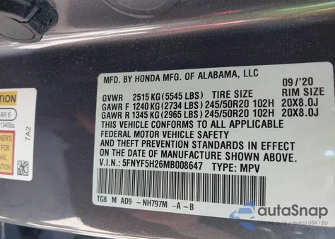 2021 Honda Pilot 2Wd Special Edition z USA, uszkodzony, nr VIN 5FNYF5H26MB008647
